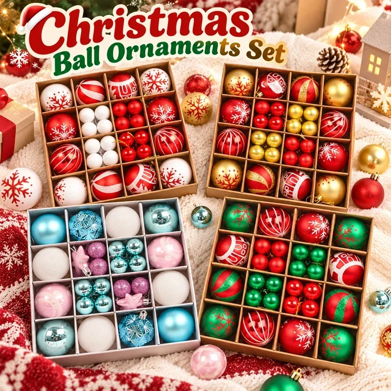 44Pcs Christmas Balls Set Xmas Tree Decorative Balls Bauble Home Party Decor navidad Tree Pendants Hanging Ornaments Christmas