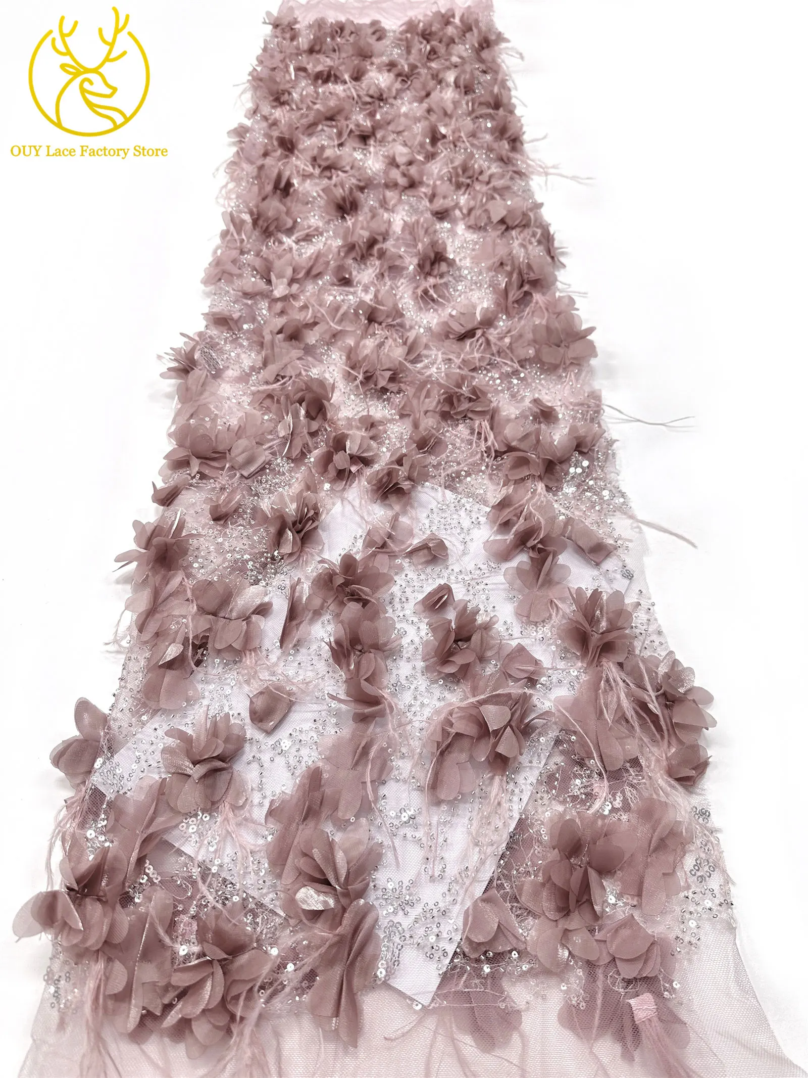 Exquisite 3D-Applikation Französische Pailletten Tüllspitze 2026 Hochwertige Perlenbesetzte Afrikanische Spitze Rotes Nigerianisches Hochzeits-Abendkleid – Detail 19