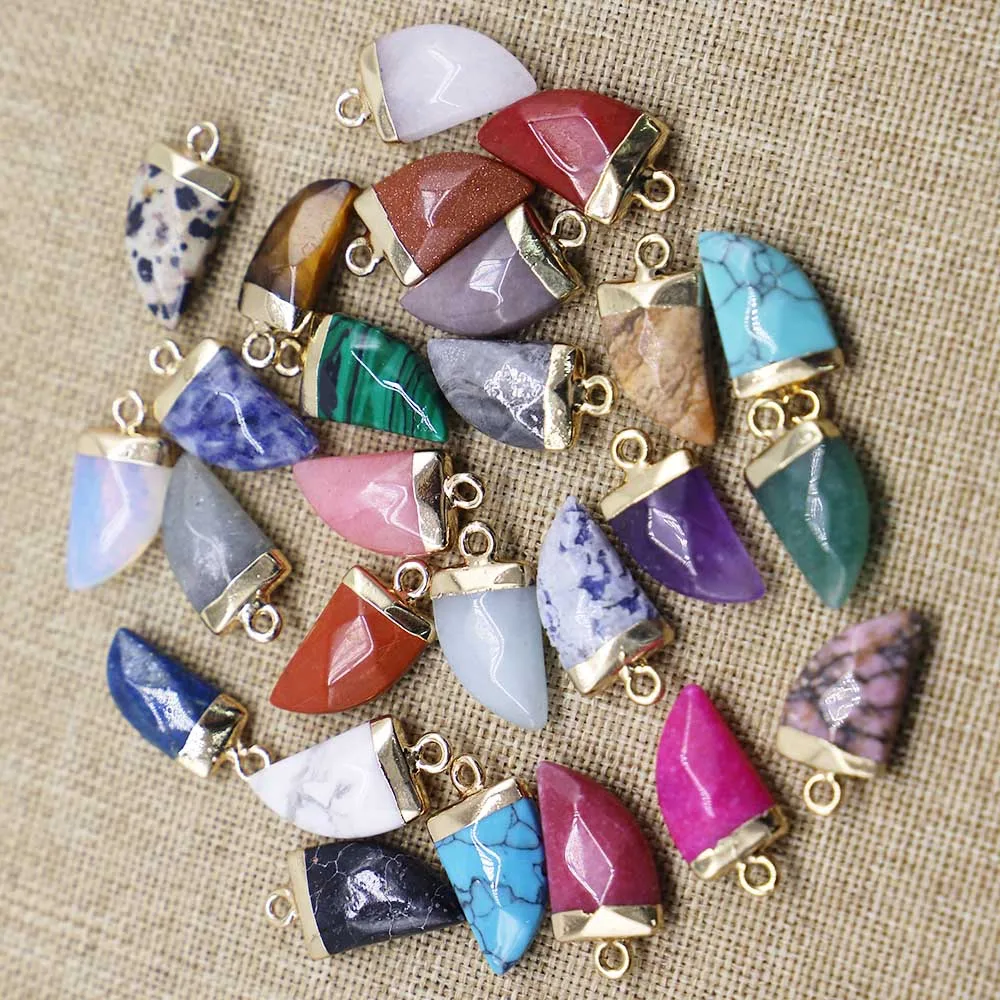 

Natural Stone Cut Face Package Gold Calf Horn Pendants Knife Shaped Gem Necklace Multi-color Single-hole Jewelry 10Pcs Wholesale