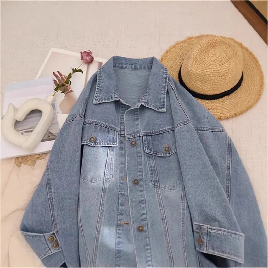 

Women's High-Grade Washed Light Blue Denim Jacket Loose Slim Fit Korean Casual Style Spring New Top