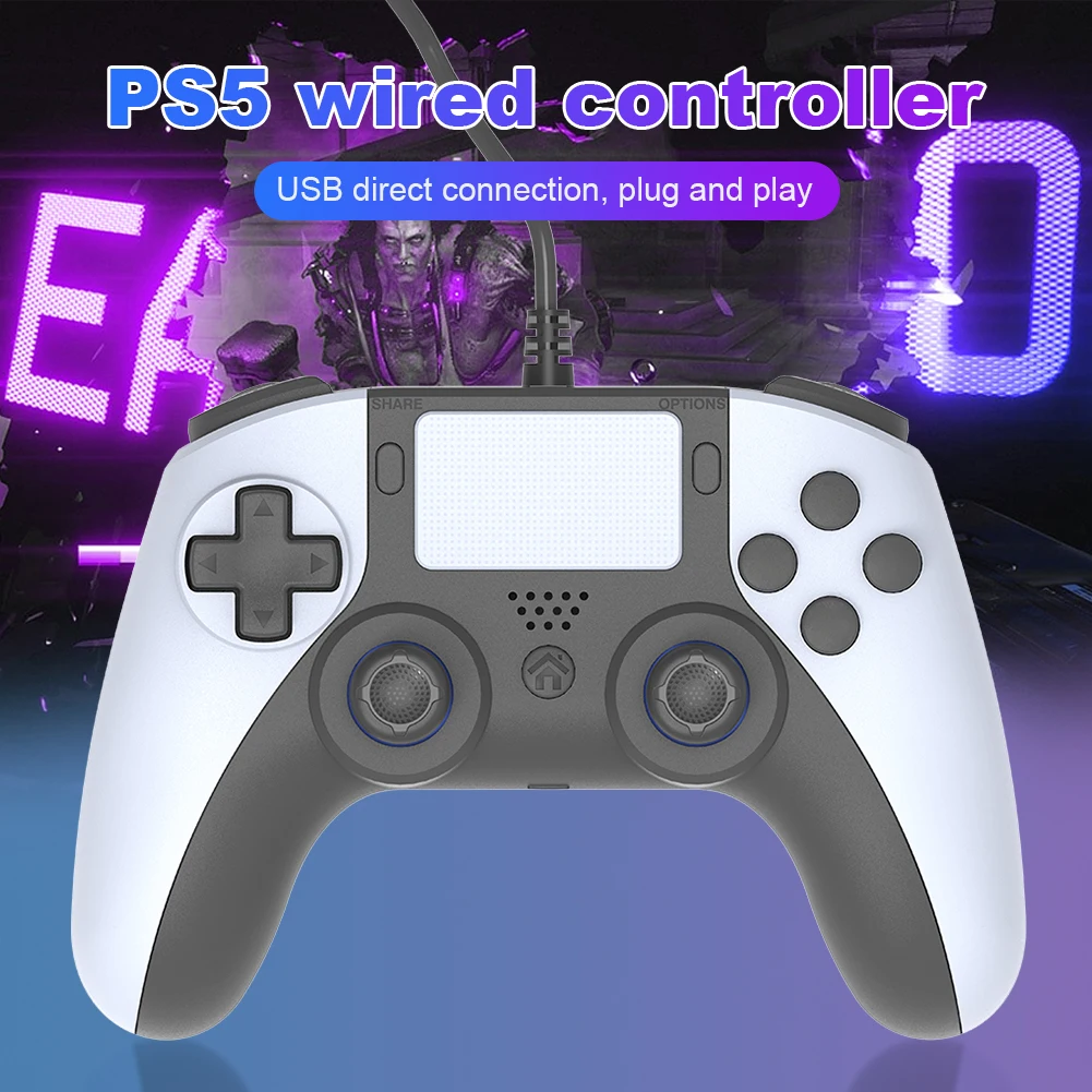 Wired Controller Gamepad Dual Vibration/6 Axis Gyro USB Gamepad Macro Programming Button with 3.5mm Jack for PS5 PS5 Slim PC