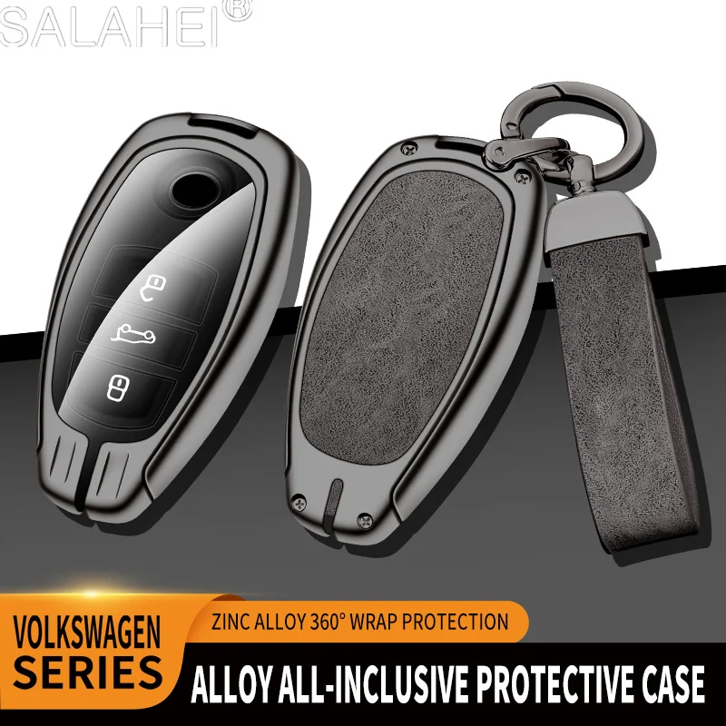 Zinc Alloy Leather Car Remote Key Fob Cover Case For VW Volkswagen 2011-2017 Touareg, 2016-2023 Phideon Protector Accessories