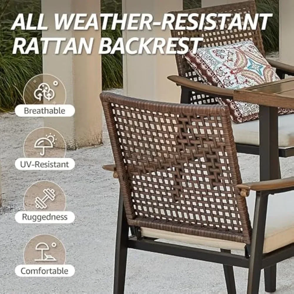 7Piece Patio Dining Table Sets,6 Rattan Wicker Chairs and 70” Large Dining Table with 1.65'' Umbrella Hole,Outdoor Furniture Set