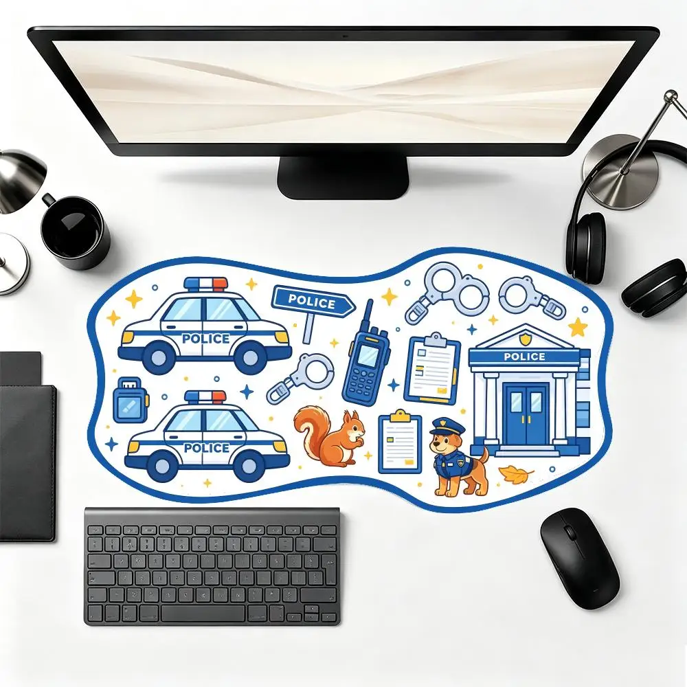 Table Mat Cartoon Police Scene Mouse Pads Large Size Adds Fun Visual For Laptop Office Desktop Daily Gaming Sessions