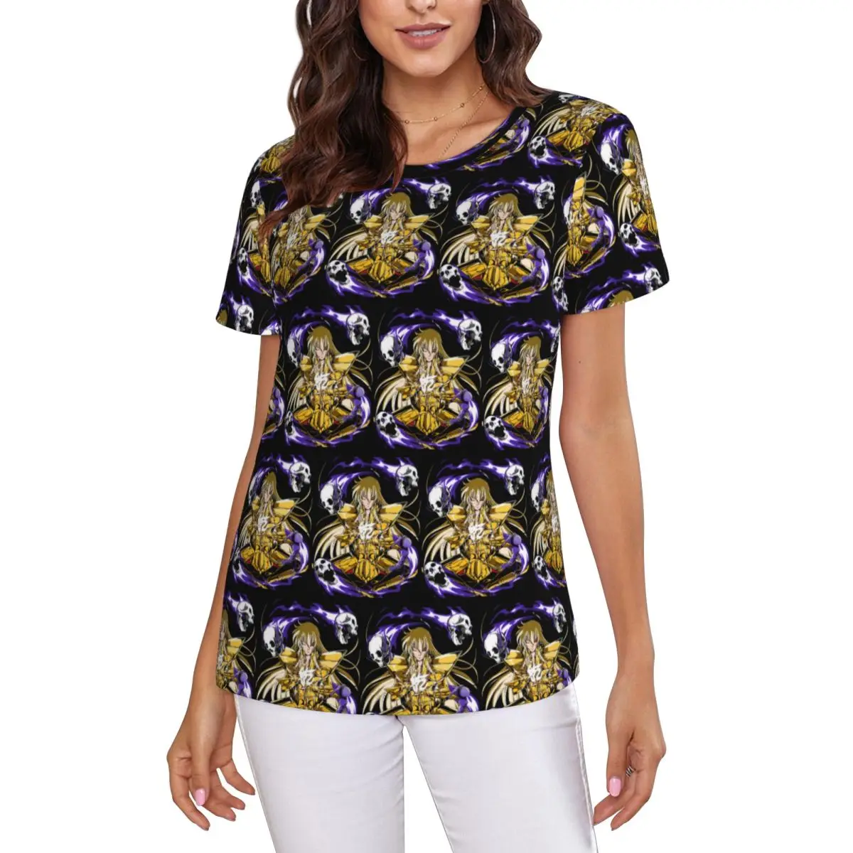 Camiseta de los Caballeros del Zodíaco Saint Seiya para mujer, camisetas de manga corta, ropa con cuello redondo, camisetas de algodón para verano, ropa de calle