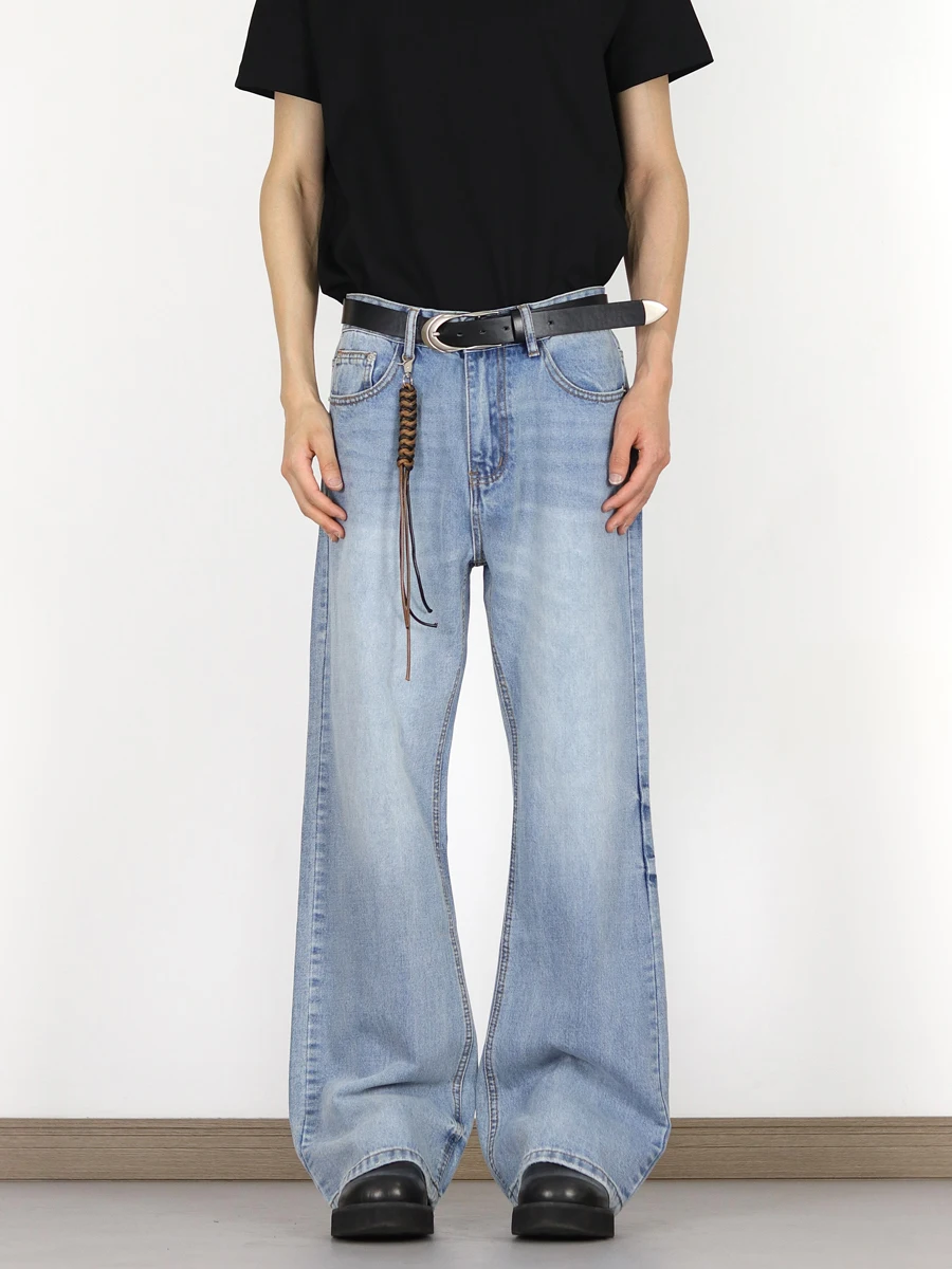 

Американские ретро Cleanfit ледяные синие расклешенные джинсы мужские модные прямые повседневные длинные брюки свободные брюки-клеш со средней талией на молнии Fly