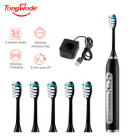 Tongwode Ultrasonic Electric Toothbrush Wireless Charging IPX7 Waterproof Replacement Heads Whitening Teeth Timer Smart 6 Brush