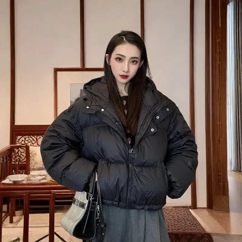 Winter Down Jacket Female White Duck Down Korean Version of Loose Large Size Hooded Thick Long Sleeve Bread Warm Coat Explosion