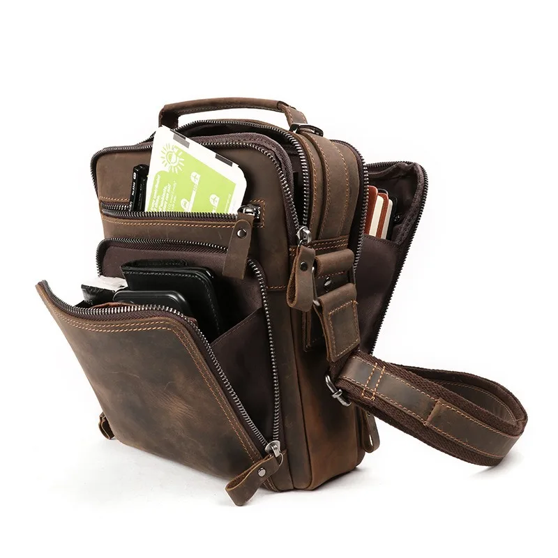

Men's Genuine Leather Shoulder Bag Retro Cowhide Men Casual Crossbody Backpack Large Capacity Multifunctional Crossbody Bag