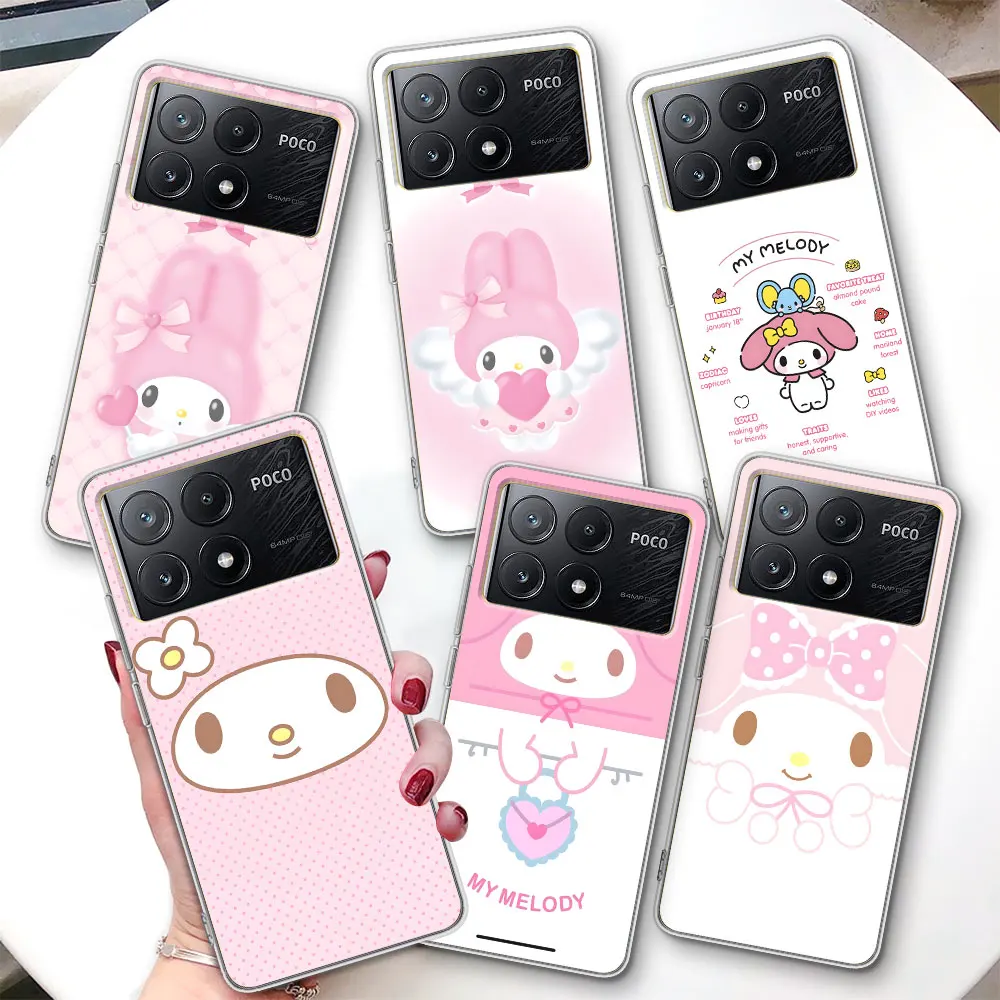 

Чехол Sanrio Cute Melody для Xiaomi Poco F7 Ultra F4 X6 M3 X7 M5s M6 X4 NFC M4 F2 Pro, противоударный прозрачный чехол из ТПУ для телефона