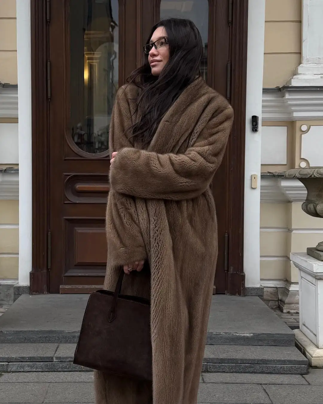 Luxury Faux Fur Maxi Coat Chic Open Front Stand‑collar Long Sleeve Oversized Outerwear Winter Women Fashion Autumn Warm 2026 New