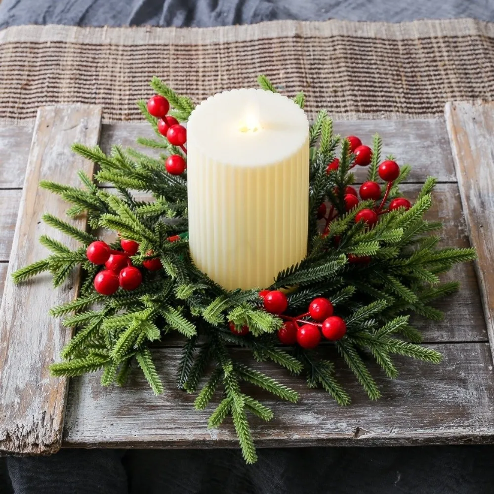 Artificial Flower Flowers Wreath Candle Holder Multifunctional Plastic Christmas Wreath Window Display Props Classic