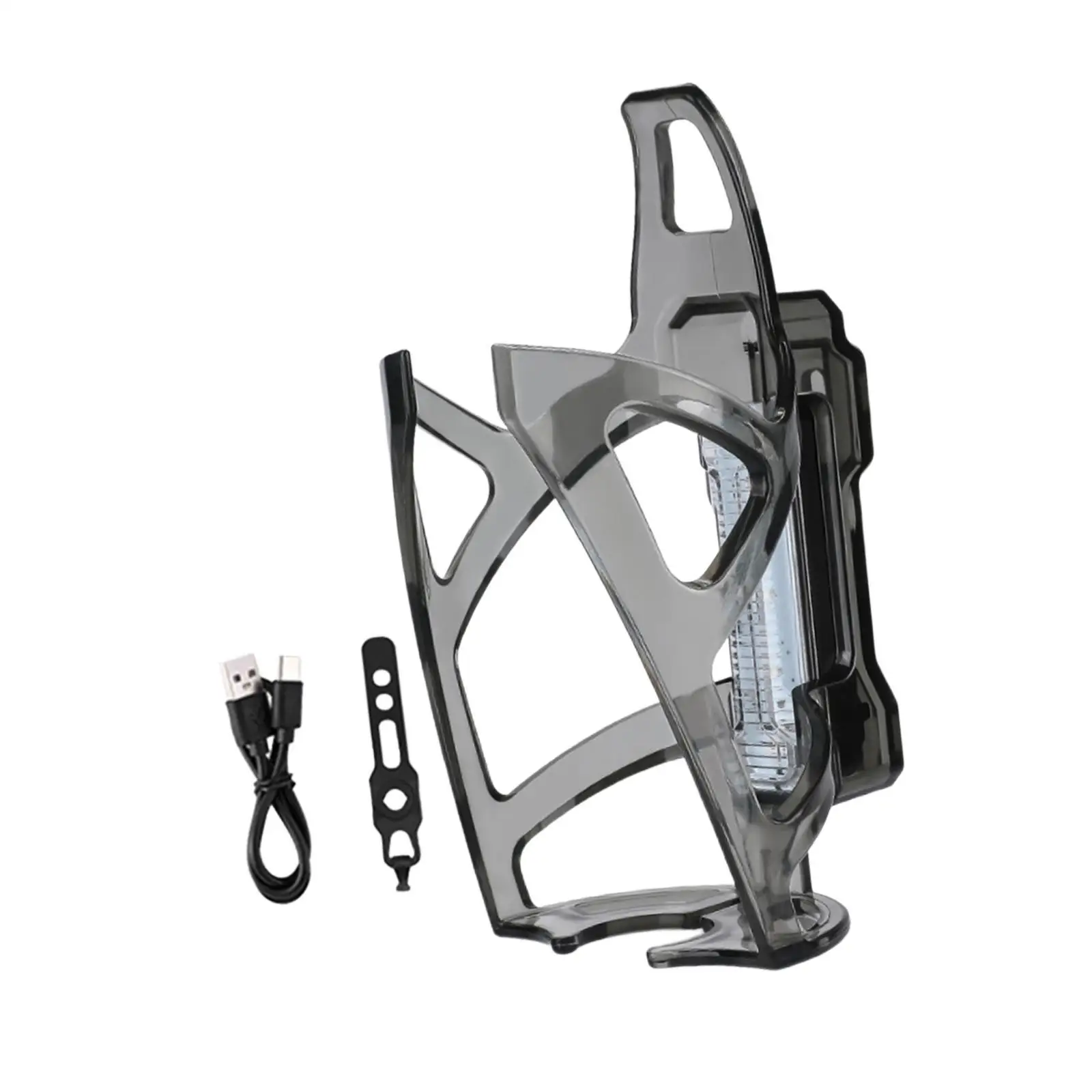 

Road Bike Water Bottle Holder with Integrated Warning Light PC Material Bicycle Cup Rack Cycling Night Safety Accessory