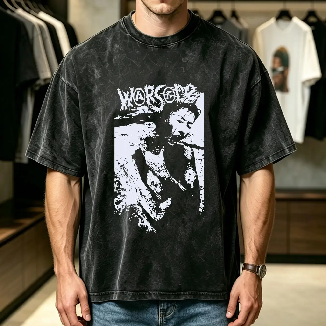 washed T Shirt Warsore Band Grindcore Crust Punk Mince Noise Vintage Goth Y2K Metal Emo vintage Washed Versatile Unisex