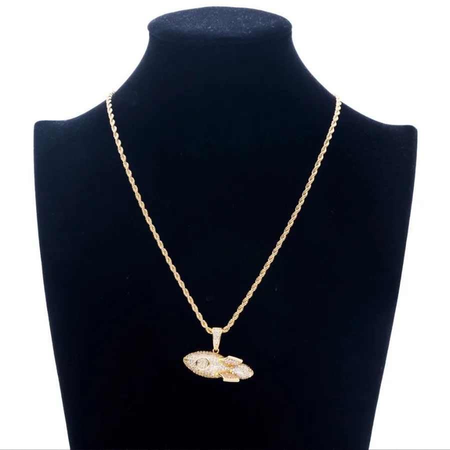 Collier fusée pendentif Micro incrusté Zircon hommes Hiphop