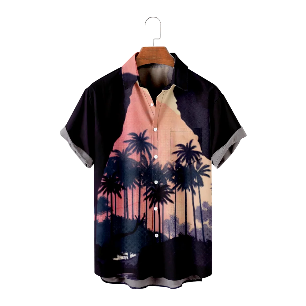 

Men's Hawaiian Shirt Coconut palm Patchwork Sunset Hombre Fashion Creative Summer Beach Shirt