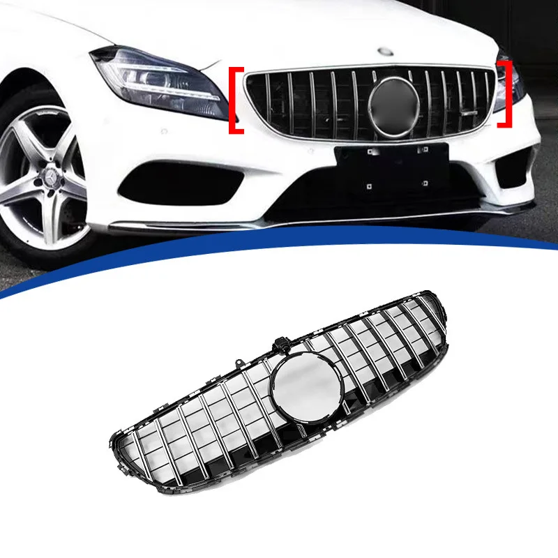 For Mercedes Benz W218 CLS 63 Grill 2015-2018 High Quality ABS Silvery Gril Car Front Bumper Racing Grill  Body Kit Black