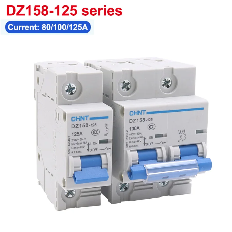 

1pcs DZ158-125 Miniature Circuit Breaker Moulded Case DPN 1P 2P 3P 4P Air Switch Current 80A 100A 125A Voltage 230V/400V mcb