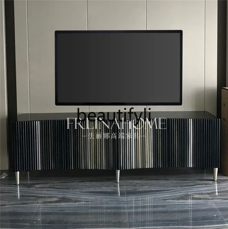 

American TV cabinet high light luxury solid wood small apartment living room, Nordic postmodern TV cabinet