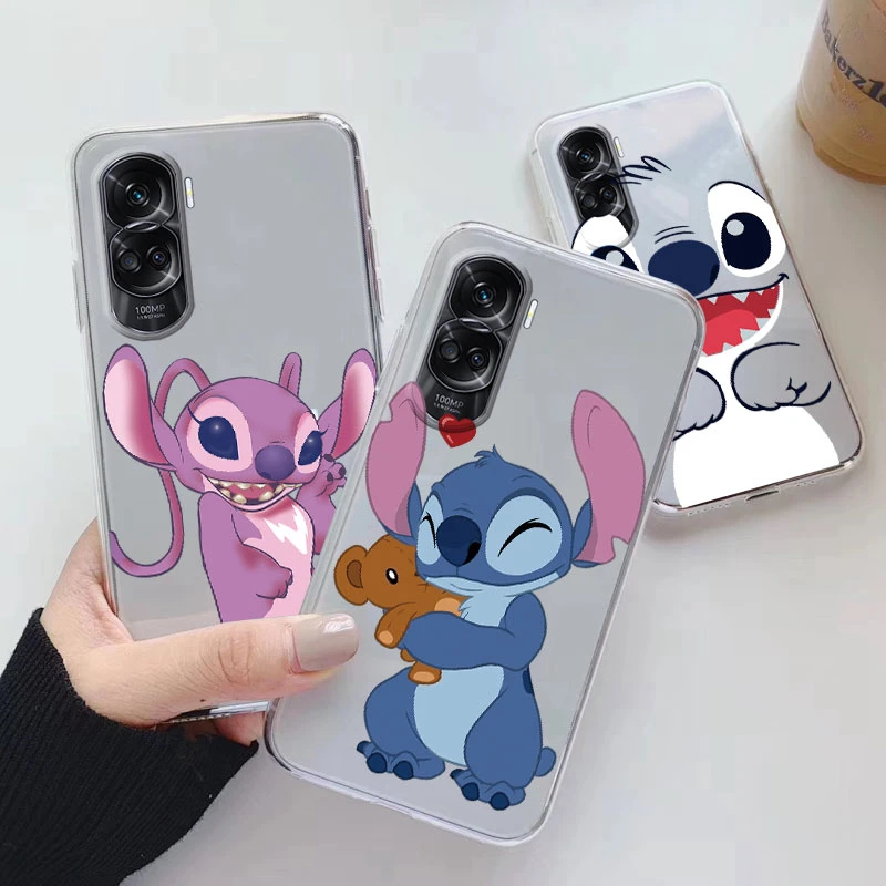 Stitch Angel Cute Case For Honor 90 Lite Phone Cover Soft Silicone Cartoon Anime Funda For Honor 90Lite Coque Transparent Couple