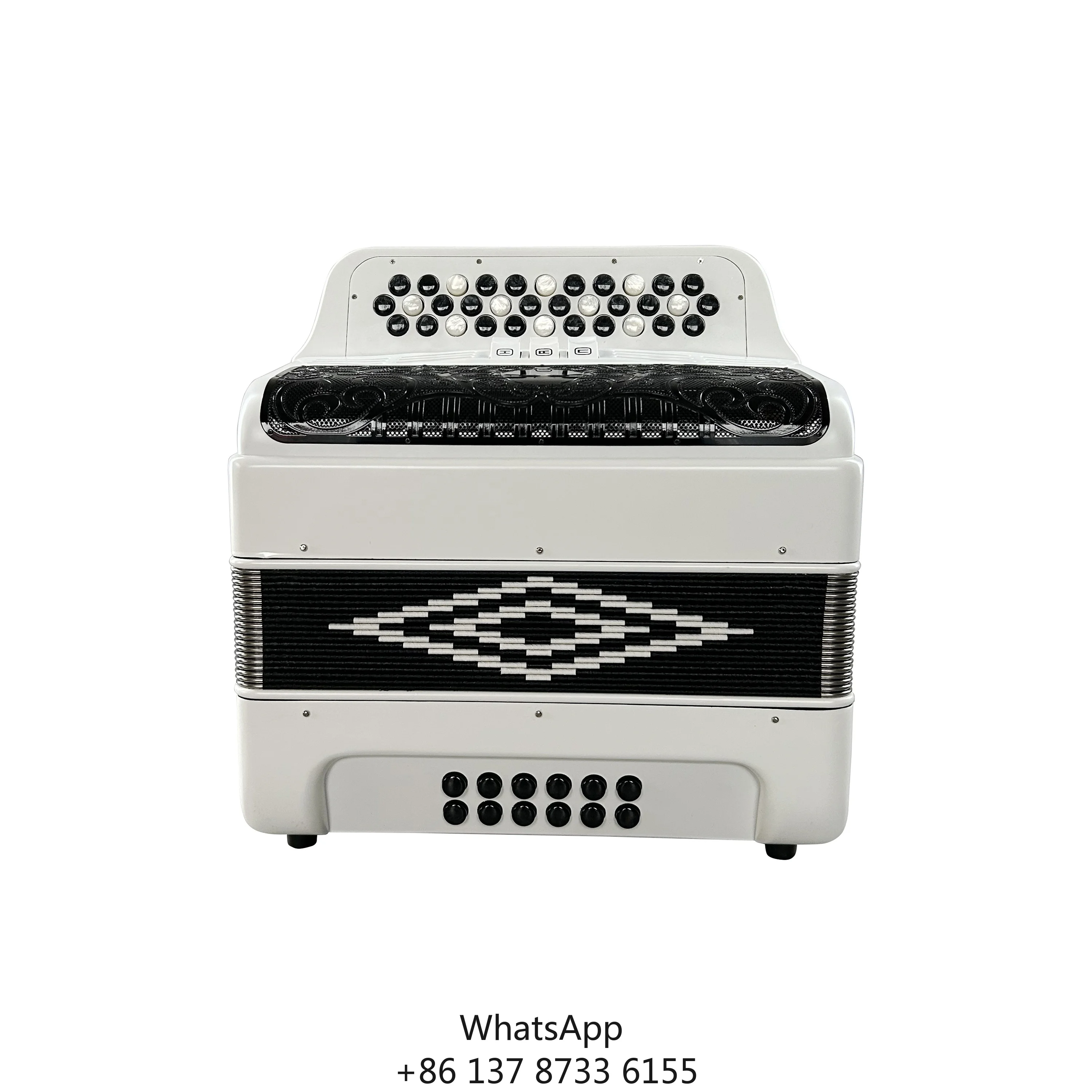 

34-Button 12-Bass Accordion With Matt White Finish And Black Grill 3 Registers Diatonic Instrument JB3412C
