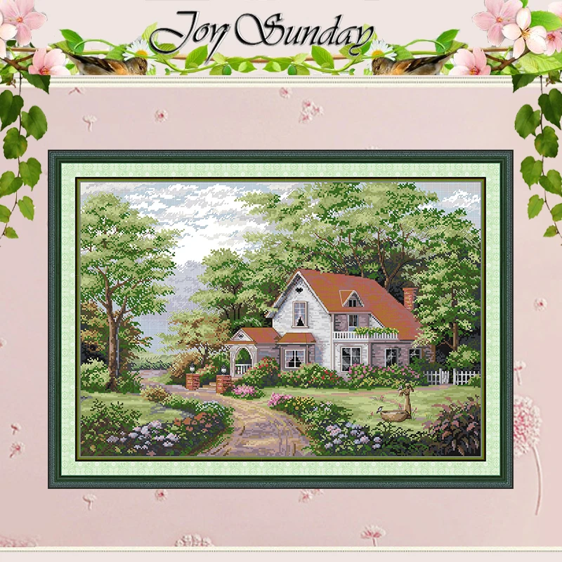 Red Roof Villa Patterns Counted Cross Stitch Set 11CT 14CT 16CT Stamped DMC Cross-stitch Kit Embroidery Needlework Home Decor