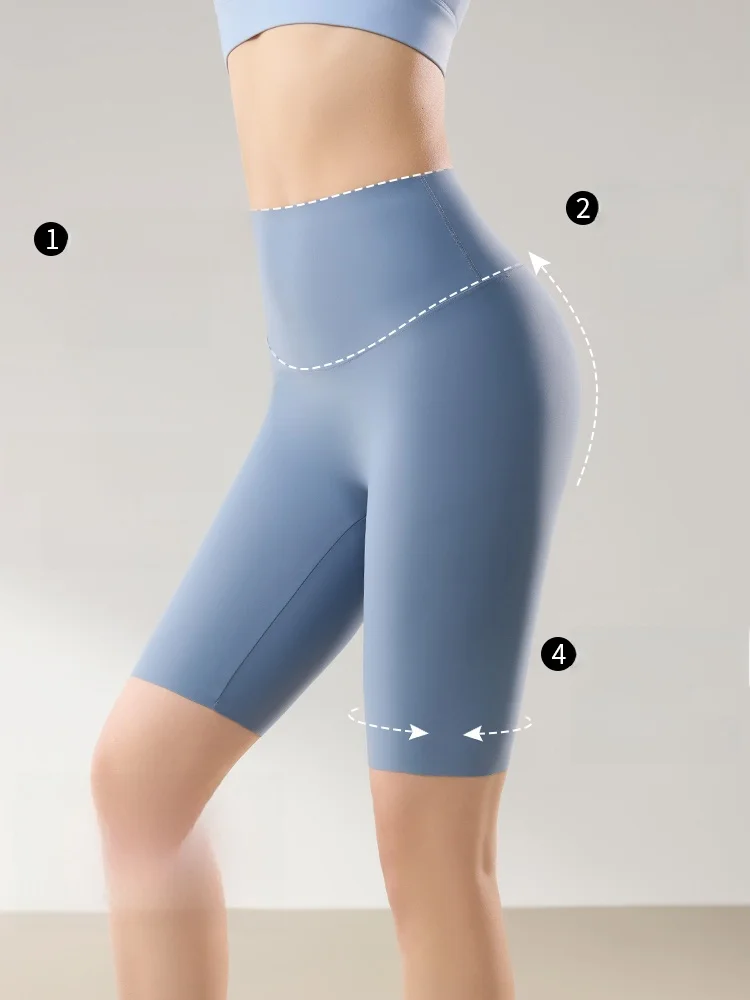 High-Waist Five-Quarter arkskin Pants Women's Summer No-Underwear Tummy Control No-Curl Yoga Fitn Gym Cycling Pants