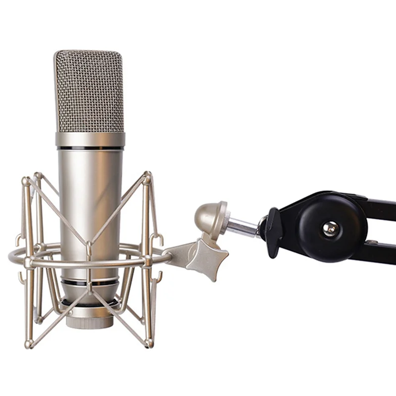 N88R Microphone Shock Mount Adjustable Mount Recording Mic Stand Metal Bracket Pod Microphone Stand (Black)