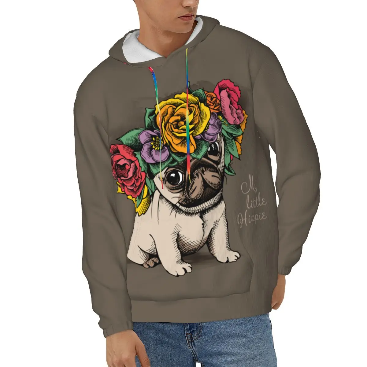 

Men Hoodies Streetwear Hoodie Pug Dog With Flower Crown Sweatshirt Casual Male Autumn Winter Pullover Hoody