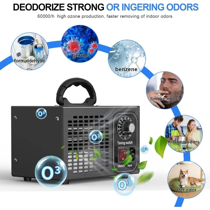 Generatore di ozono 220V 60g Dispositivo per ozono O3 da 60000 Mg/h, purificatore d'aria per ozono con timer, presa europea per purificazione dell'aria domestica