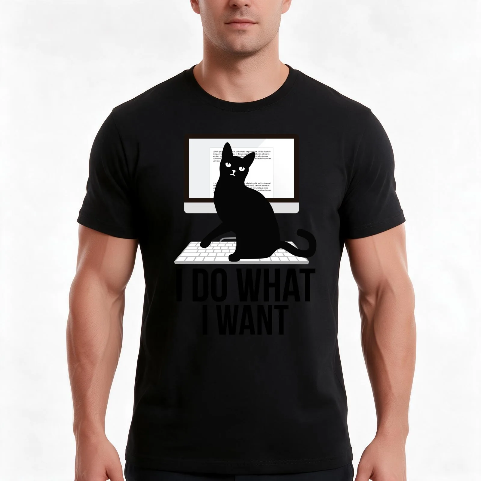 I do what I want my cat sitting on laptop T-Shirt, Summer Casual Cotton Tee, Oversized Streetwear Tops, Vintage Graphic Print