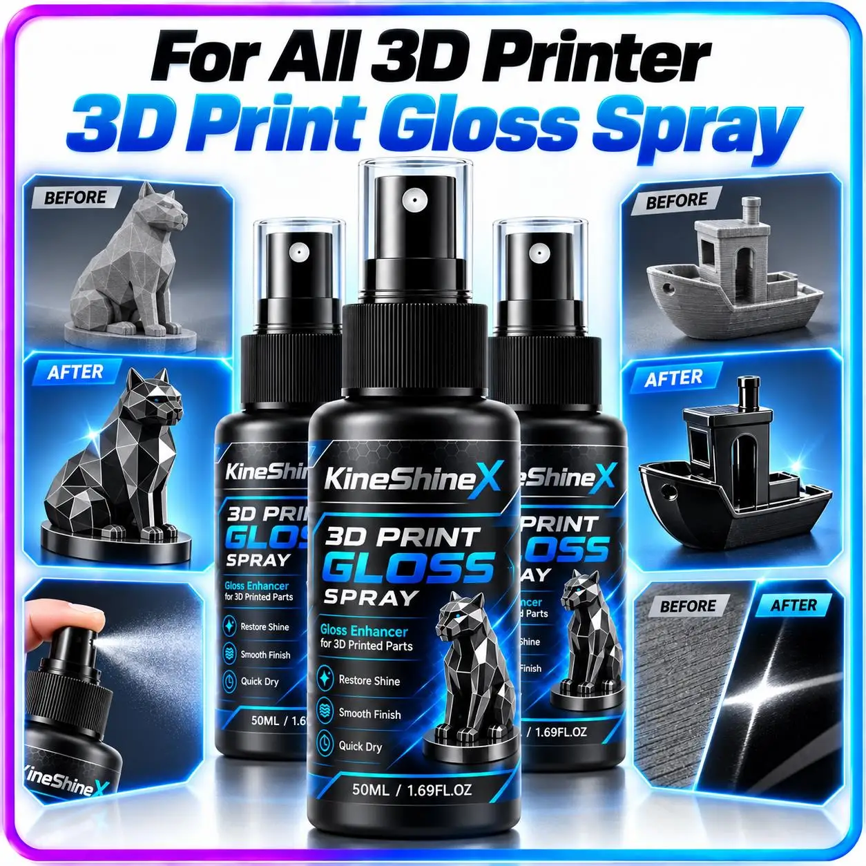 3D Print Quick‑Dry Gloss Spray Shine Enhancer Clear Coat Varnish Polish Liquid for PLA ABS PETG 3D Printed Model Figurines Props