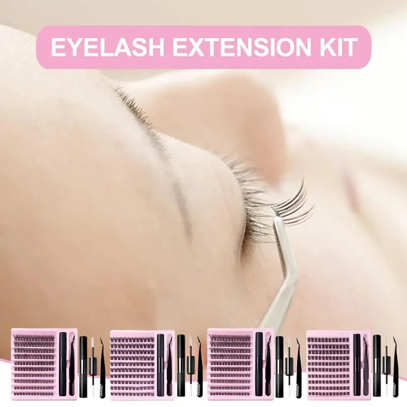 120/140pcs DIY Wimpern verlängerung skit 10-14mm Länge Wimpern cluster Kit mit Wimpern kleber bindung und Siegel pinzette gefälschte Wimpern