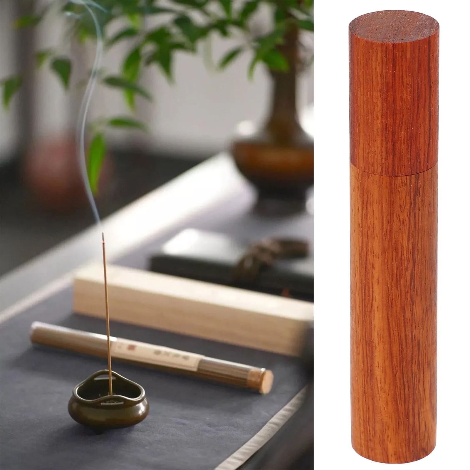 

2Pcs Incense Storage Tube Wooden Brown Natural Holder Sealing Cover Incense Stick Container Home Fragrance Decor