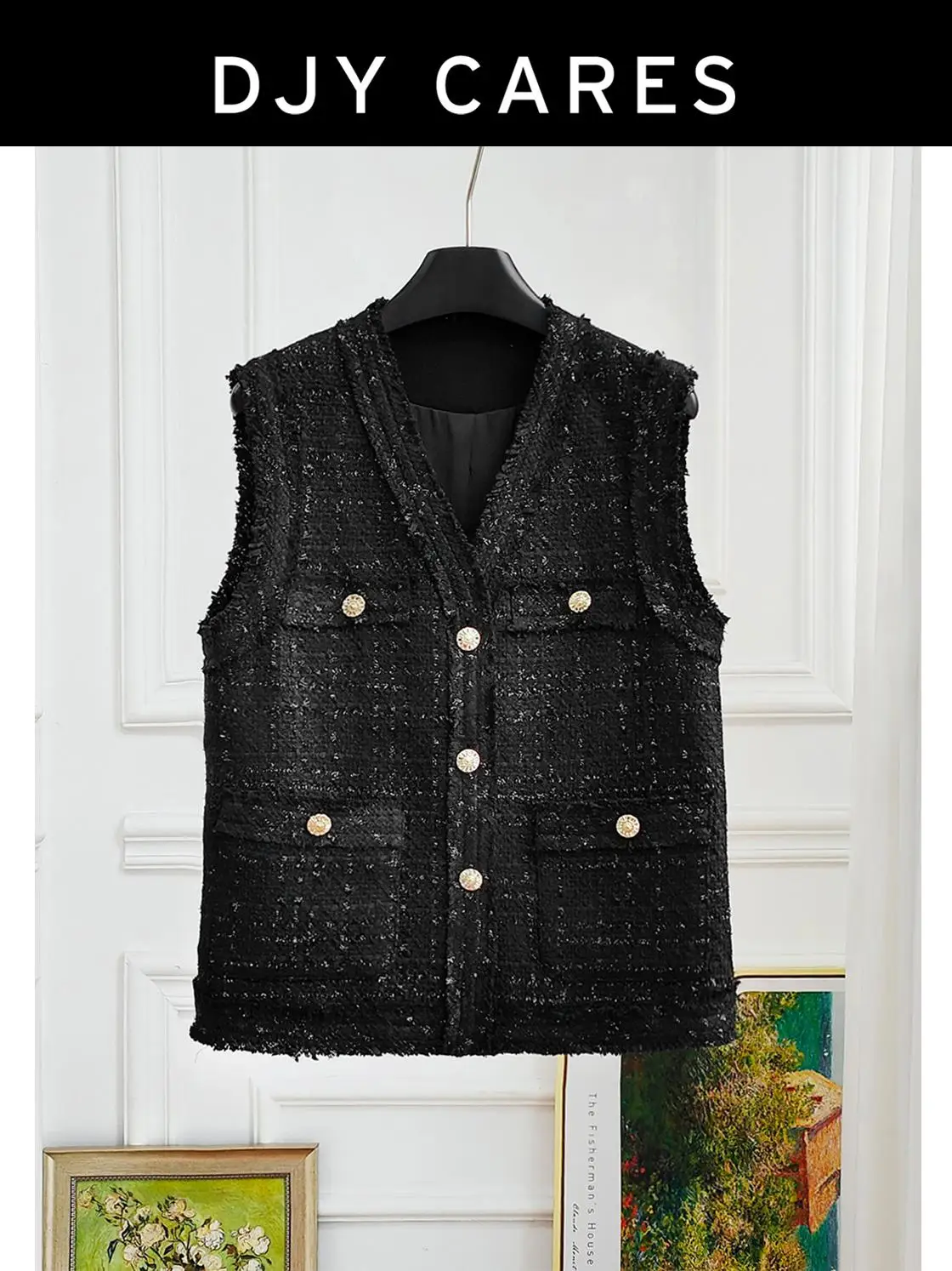 

New Heavy Industry Weaving Sparkling Glitter Black Wind Vest Versatile Style big size