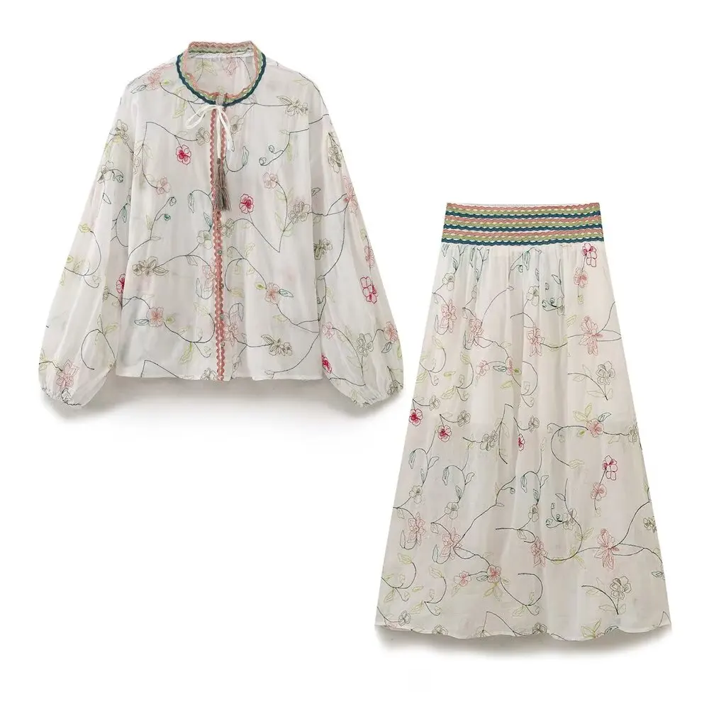 

TRAFZR Women's Resort Dress 2025 Spring Loose Fit Long Sleeve Floral Embroidery Beach to Daily Boho Chic Essential