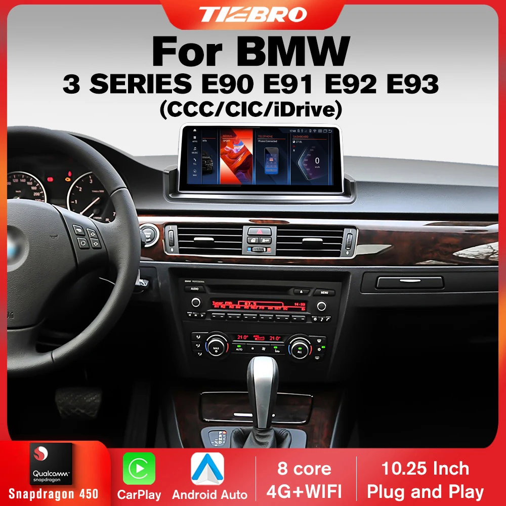 

TIEBRO 10.25 Inch Carplay For BMW 3 Series E90 E91 E92 E93 CCC CIC Idrive System GPS Carplay Car Radio Player BT Snapdragon 450