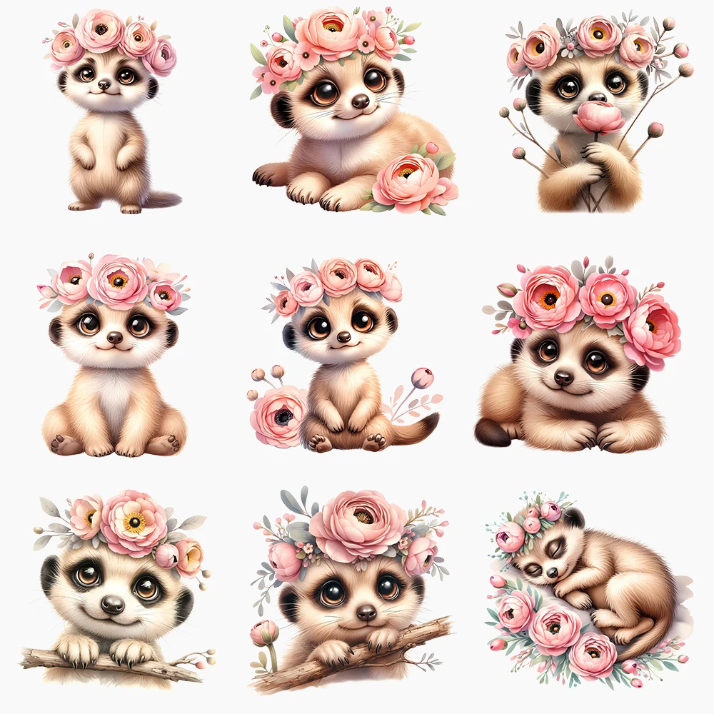 15cm Kids Cartoon Flower Meerkat Iron On Heat Transfer Sticker For Clothes Pinted Vinyl Thermal Appliques Washable T-Shirt Decal