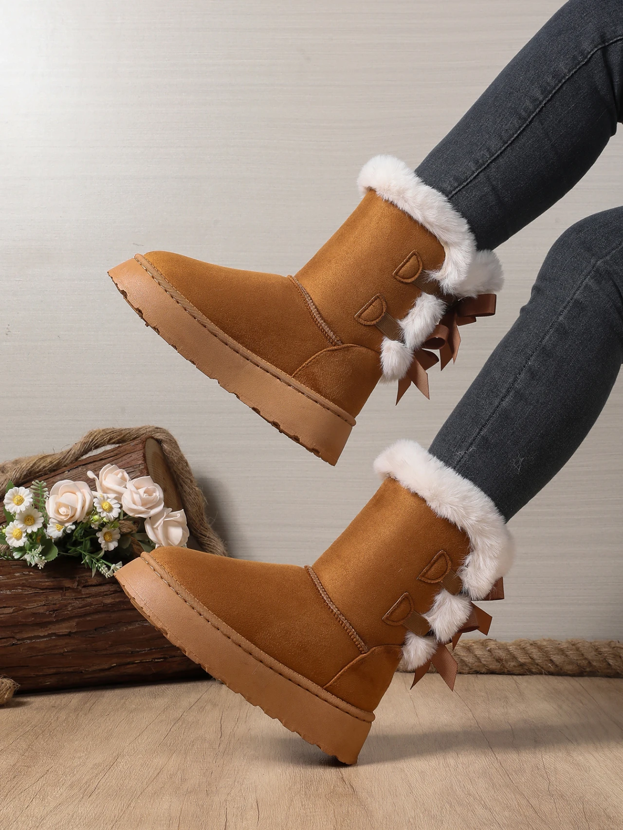 Winter Frauen Mid-kalb Stiefel Dicken Plüsch Dicke Sohle Nicht-slip Mode Schnee Stiefel Frauen Einfarbig Klassische retro Schuhe für Frauen – Detail 2