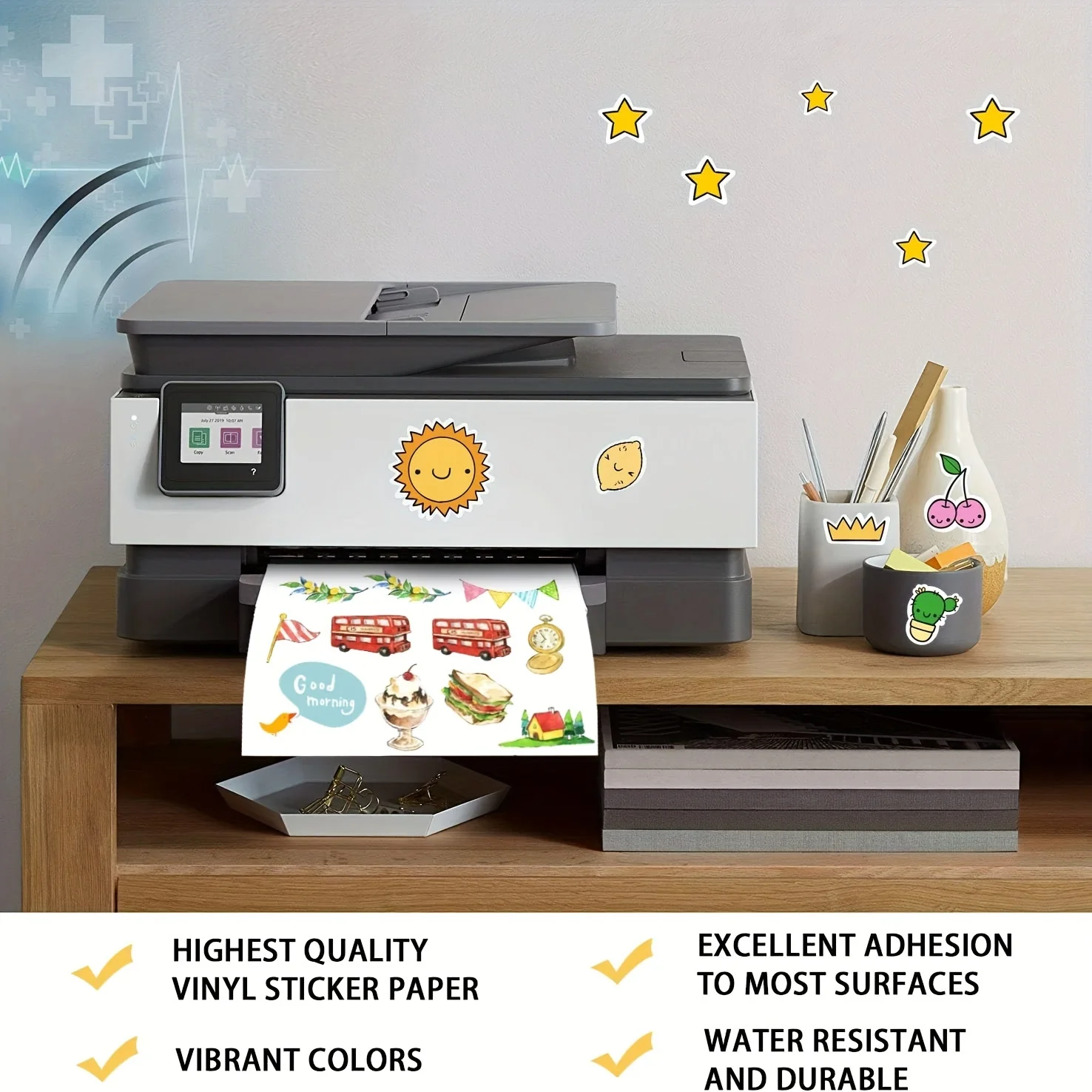 Color Box Package Letter Size 8.5 × 11 Inch 10 Sheets Glossy White Printable Vinyl Sticker Paper for Inkjet Printer Waterproof