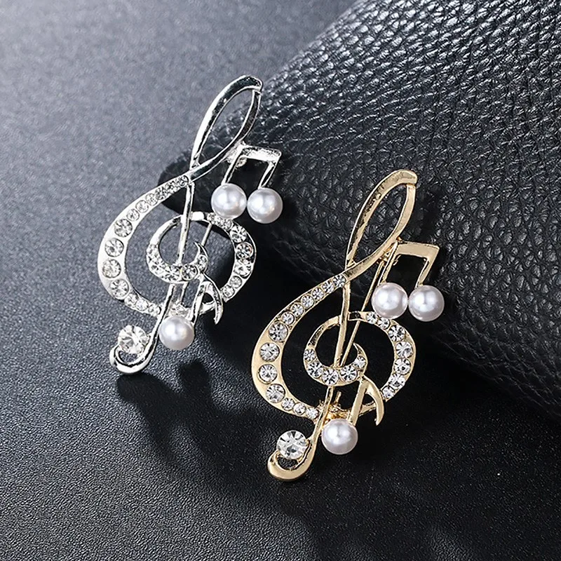 Korean Fashion Metal Musical Note Rhinestone Brooch Scarf Buckle Badge Lapel Pin Luxury Jewelry Brooches for Women Accessories