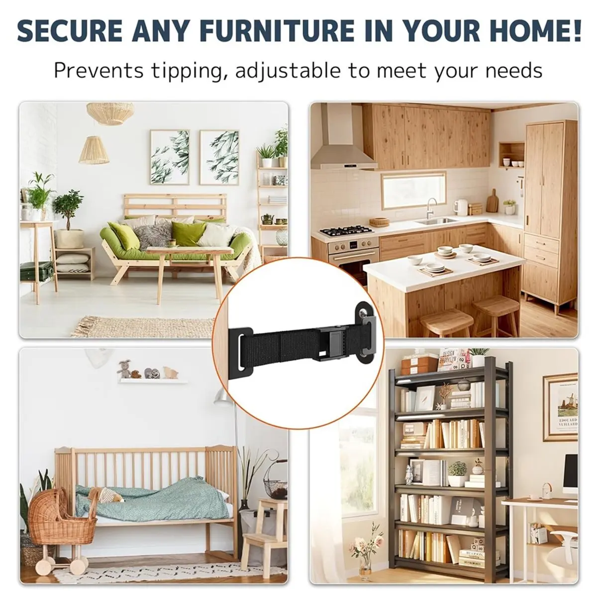 A74U Anti Tip Furniture Anchors 2 Sets,Heavy Duty Furniture Wall Anchor, Earthquake Proof Wall Anchors for Baby & Pet Safety