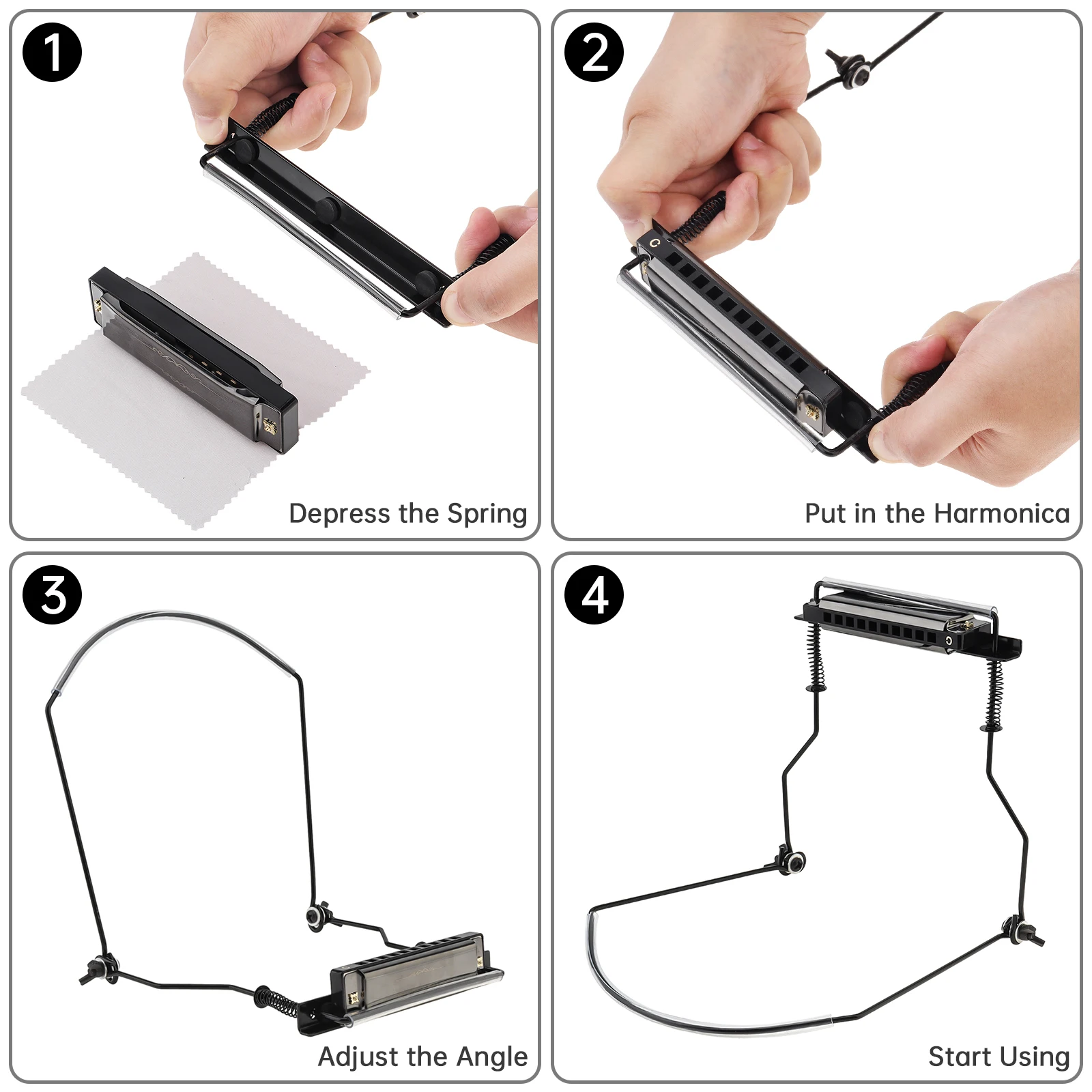Universal Adjustable Iron 10 Holes Harmonica Neck Holder, Mouth Organ Stand Rack