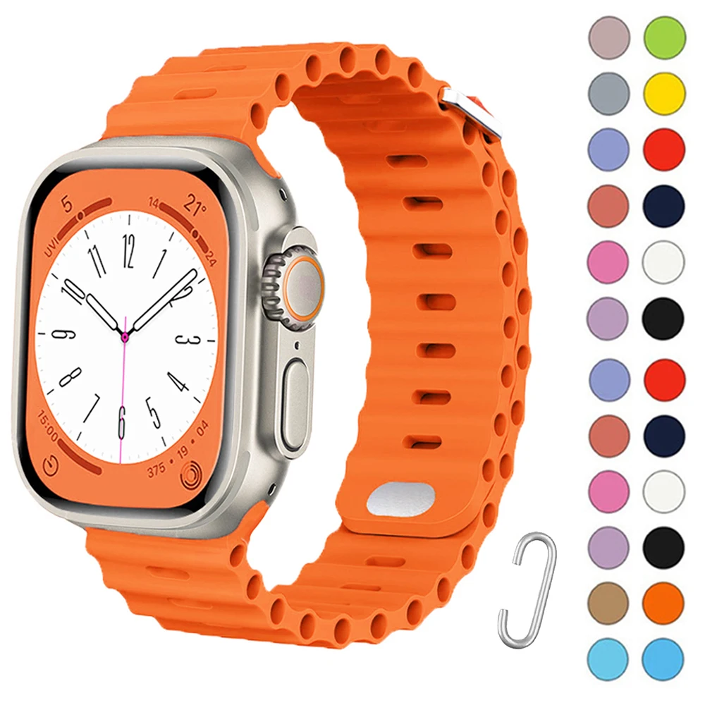 Original 1:1 Ocean strap For Apple watch Ultra 49mm band 44mm 45mm 40mm 41mm 42mm silicone bracelet iWatch series 8 7 6 5 4 3 se