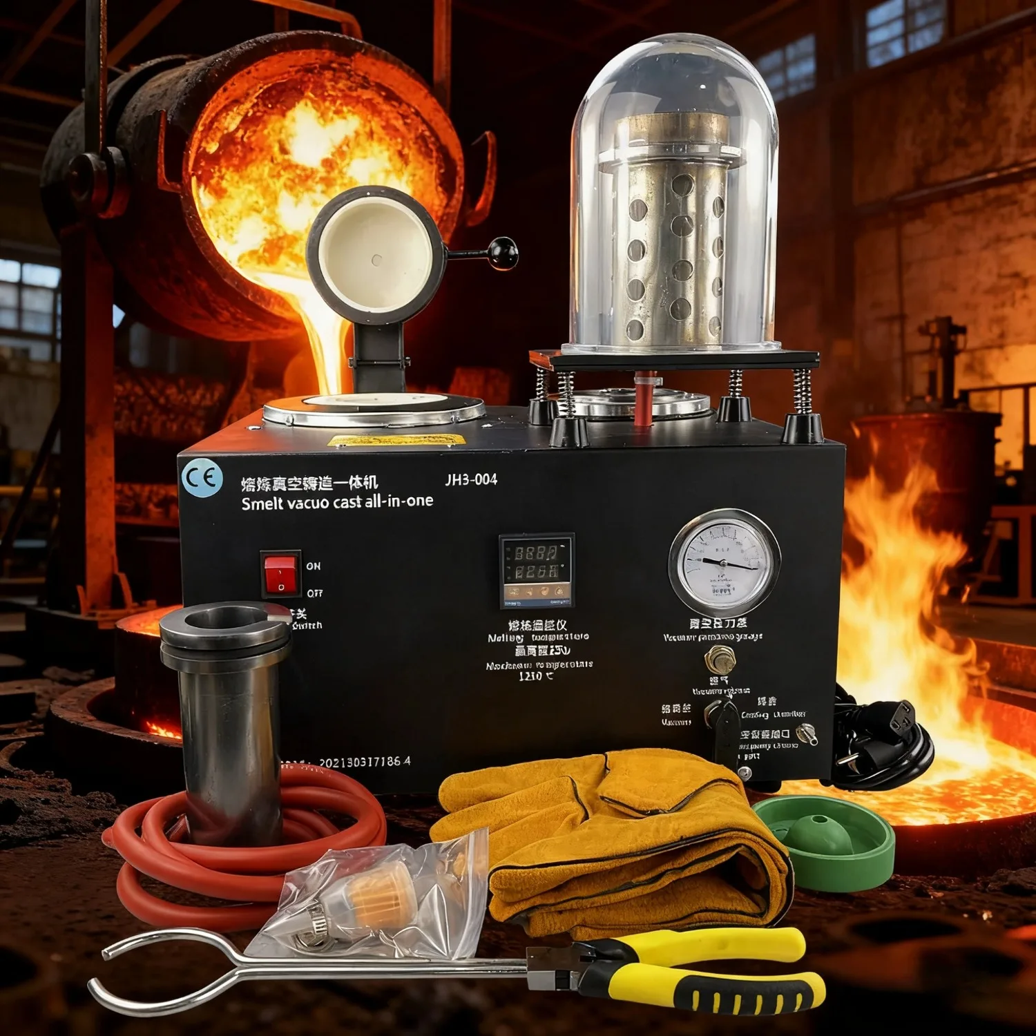 

1150℃ 2L 2KG Vacuum Casting Machine - Small Jewelry Melting Furnace 110V- Gold Silver Aluminium Metal Jewelry Smelting Equipment