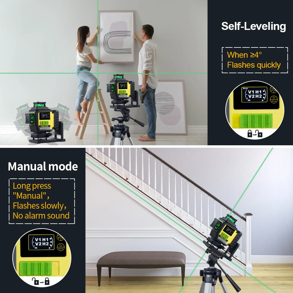 FIRECORE F95T-4G 16 lines 4D Green Laser Level 360 6600mAh Li-ion Battery Self-Leveling Remote Control Integrated L-Bracket