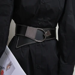 Ladies' diagonal wide waistband 2024 black fashion rivet punk style versatile wide belt with dress decoration belt