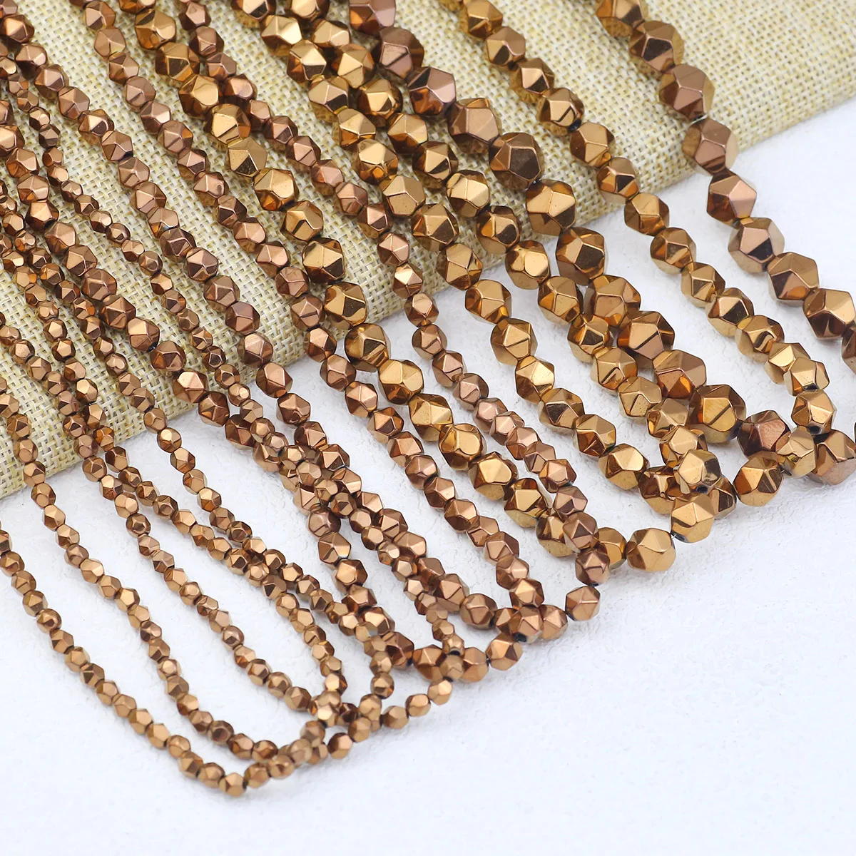 Copper Color Natural Hematite Stone Faceted Round Spacers Loose Beads For Jewelry Making Bracelet DIY Accessories 3/4/6/8/10MM