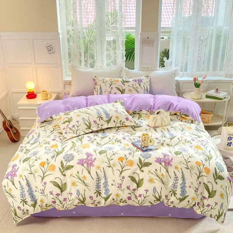 

Botanical Floral Duvet Cover Soft Reversible Flower Comforter Cover 4pcs Bedding Set(1 Quilt Cover+1 Flat Sheet+2 Pillow Shams)