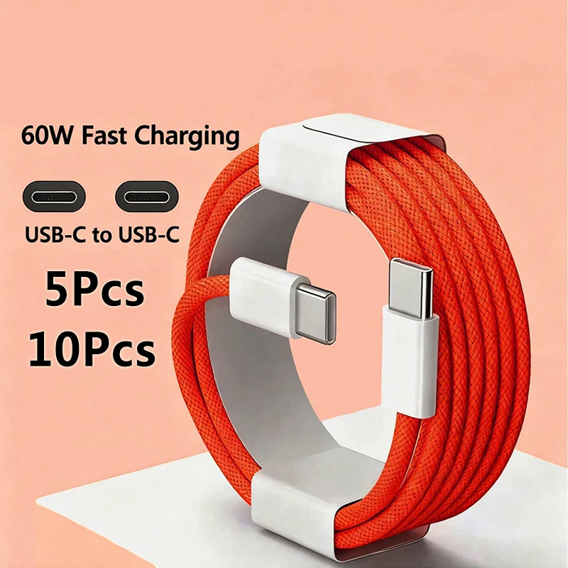 5Pcs USB C to Type C Color Cable Fast Charging for IPhone15 16 for Huawei for Xiaomi for Samsung Type C Weaving Cable Accessorie